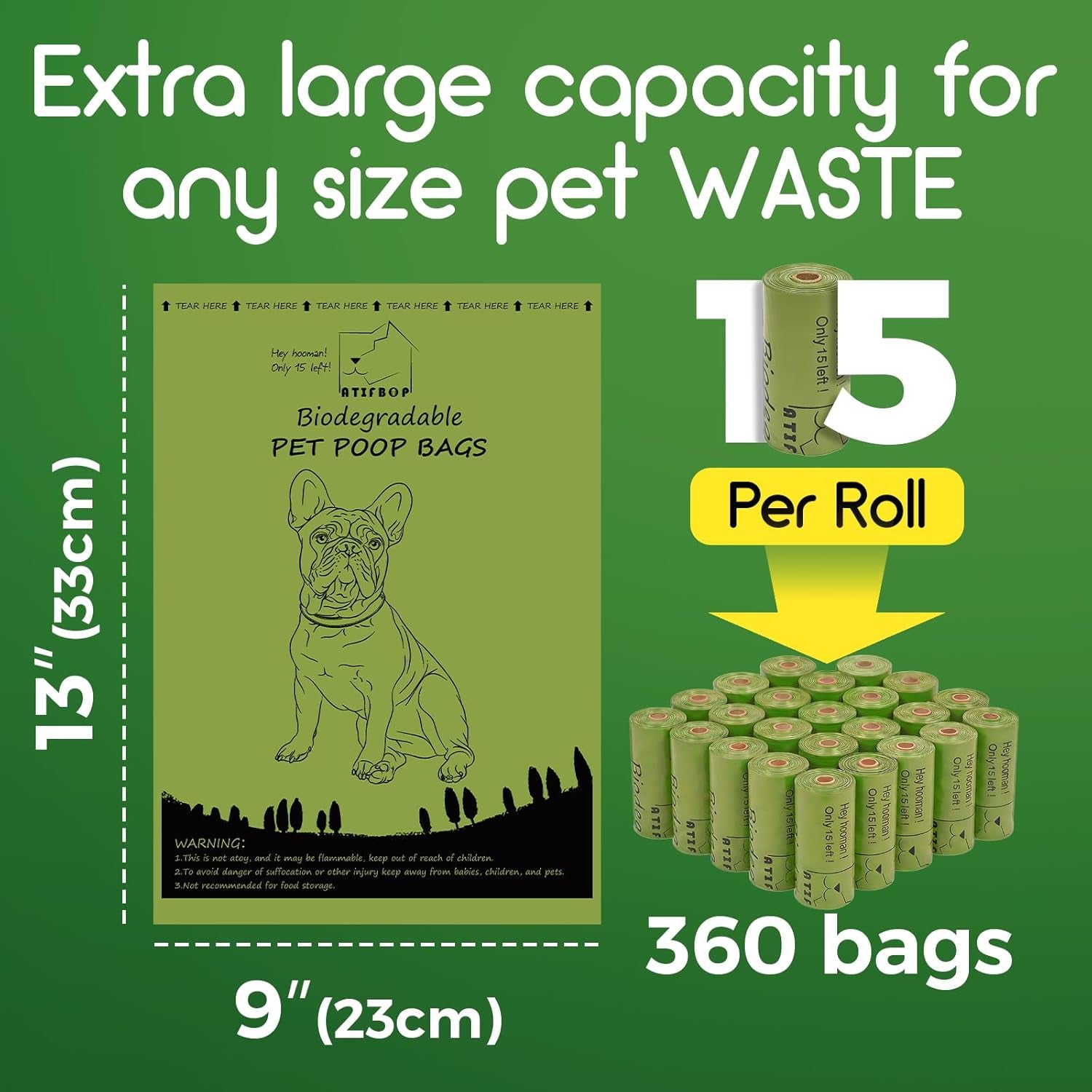 Biodegradable Dog Poop Bags Rolls 360 Count Scented, Leak Proof and Extra Thick Waste Bag Refill (Scented)