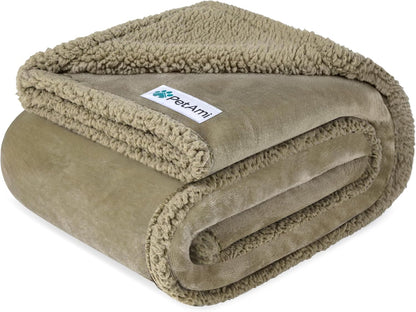 Waterproof Dog Blanket for Medium Large Dog Pet, 60X40, Taupe Sherpa | 460 GSM Sherpa Fleece Reversible, Pee Proof Cat Blanket, Furniture Protector Cover for Couch Bed Sofa Kennel, Washable, Large