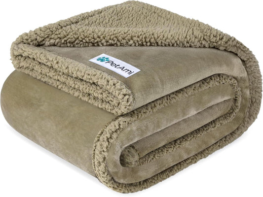 Waterproof Dog Blanket for Medium Large Dog Pet, 60X40, Taupe Sherpa | 460 GSM Sherpa Fleece Reversible, Pee Proof Cat Blanket, Furniture Protector Cover for Couch Bed Sofa Kennel, Washable, Large