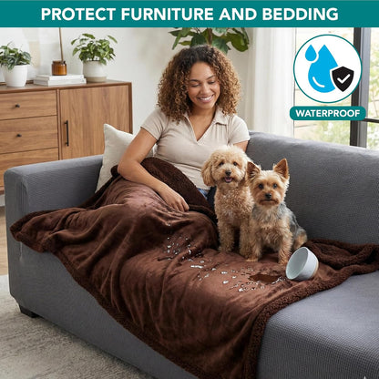 Waterproof Dog Blanket for Medium Large Dog Pet, 60X40 Brown Sherpa | 460 GSM Sherpa Fleece Reversible, Pee Proof Cat Blanket, Furniture Protector Cover for Couch Bed Sofa Kennel, Washable, Large