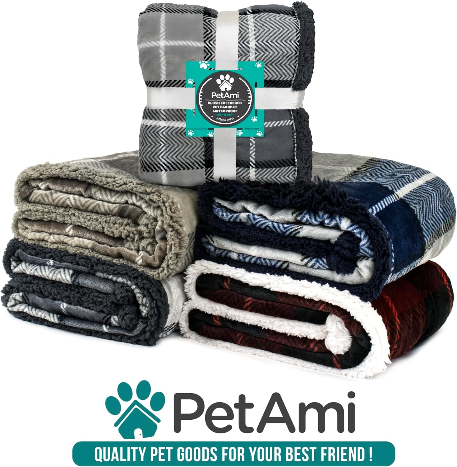 Waterproof Dog Blanket for Small Puppy Cat, 29X40, Plaid Light Grey