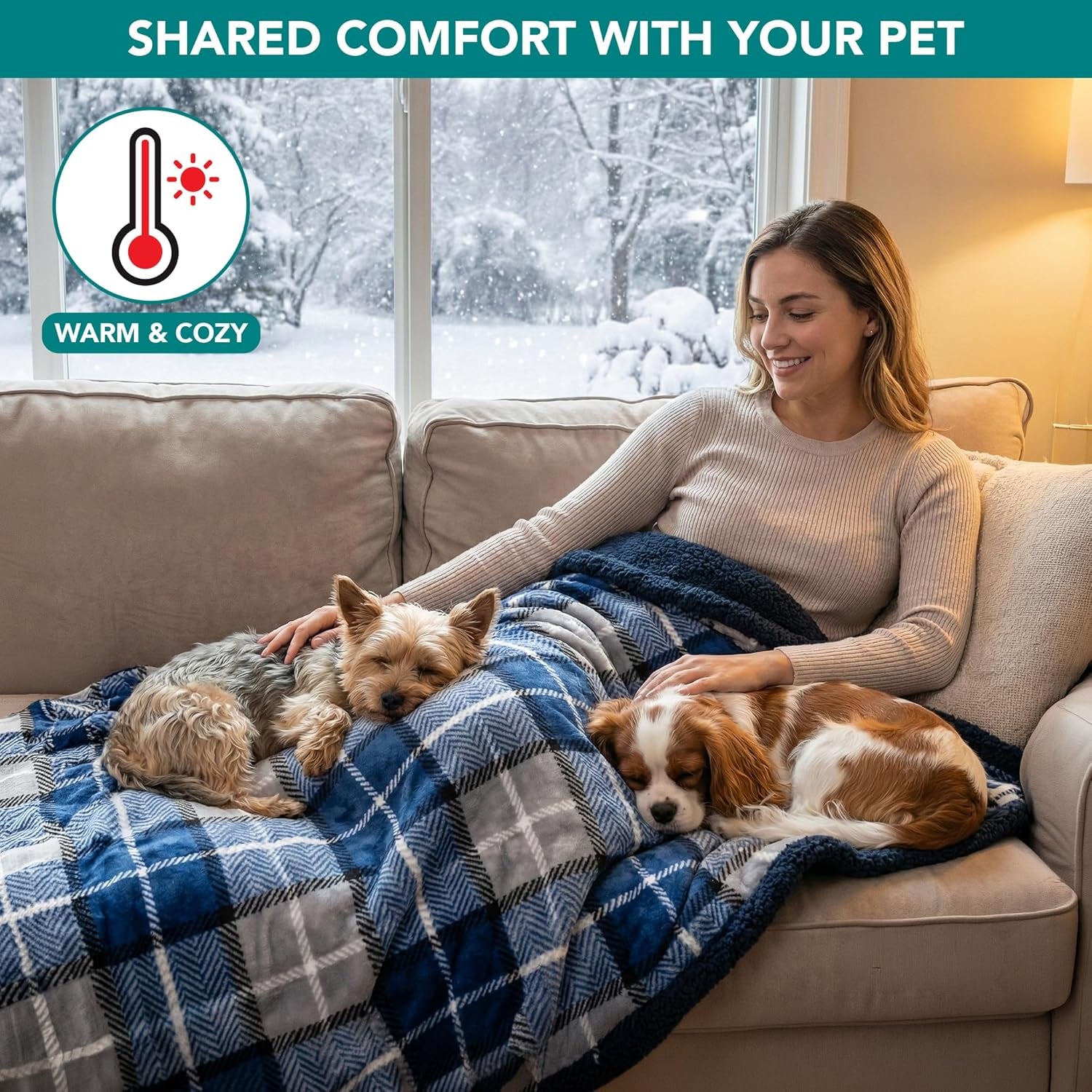 Waterproof Dog Blanket for Small Puppy Cat, 29X40, Plaid Light Grey