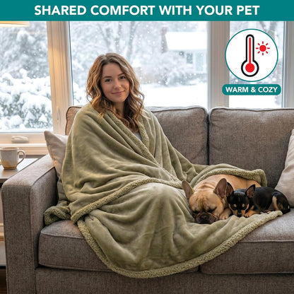 Waterproof Dog Blanket for Medium Large Dog Pet, 60X40, Taupe Sherpa | 460 GSM Sherpa Fleece Reversible, Pee Proof Cat Blanket, Furniture Protector Cover for Couch Bed Sofa Kennel, Washable, Large