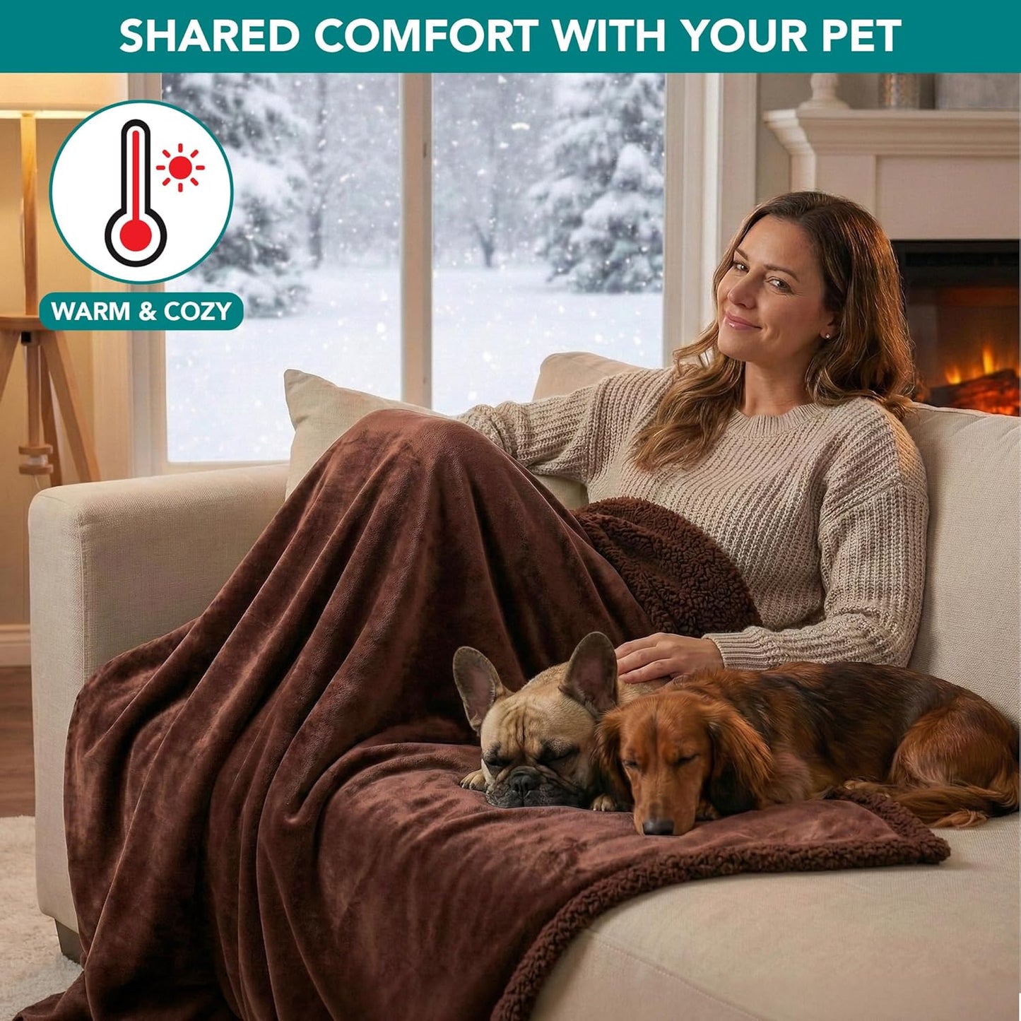 Waterproof Dog Blanket for Medium Large Dog Pet, 60X40 Brown Sherpa | 460 GSM Sherpa Fleece Reversible, Pee Proof Cat Blanket, Furniture Protector Cover for Couch Bed Sofa Kennel, Washable, Large