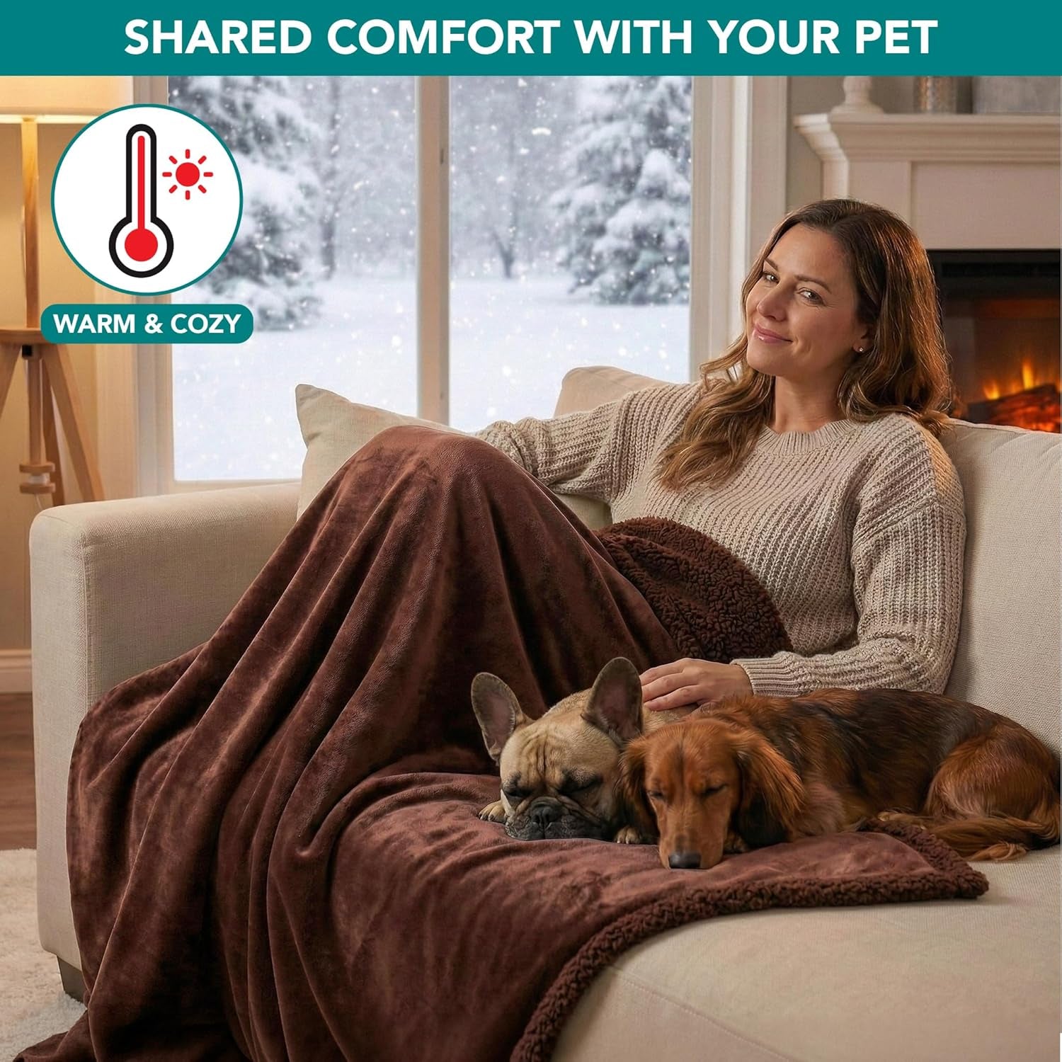 Waterproof Dog Blanket for Medium Large Dog Pet, 60X40 Brown Sherpa | 460 GSM Sherpa Fleece Reversible, Pee Proof Cat Blanket, Furniture Protector Cover for Couch Bed Sofa Kennel, Washable, Large