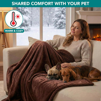 Waterproof Dog Blanket for Medium Large Dog Pet, 60X40 Brown Sherpa | 460 GSM Sherpa Fleece Reversible, Pee Proof Cat Blanket, Furniture Protector Cover for Couch Bed Sofa Kennel, Washable, Large