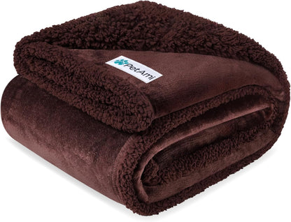 Waterproof Dog Blanket for Medium Large Dog Pet, 60X40 Brown Sherpa | 460 GSM Sherpa Fleece Reversible, Pee Proof Cat Blanket, Furniture Protector Cover for Couch Bed Sofa Kennel, Washable, Large
