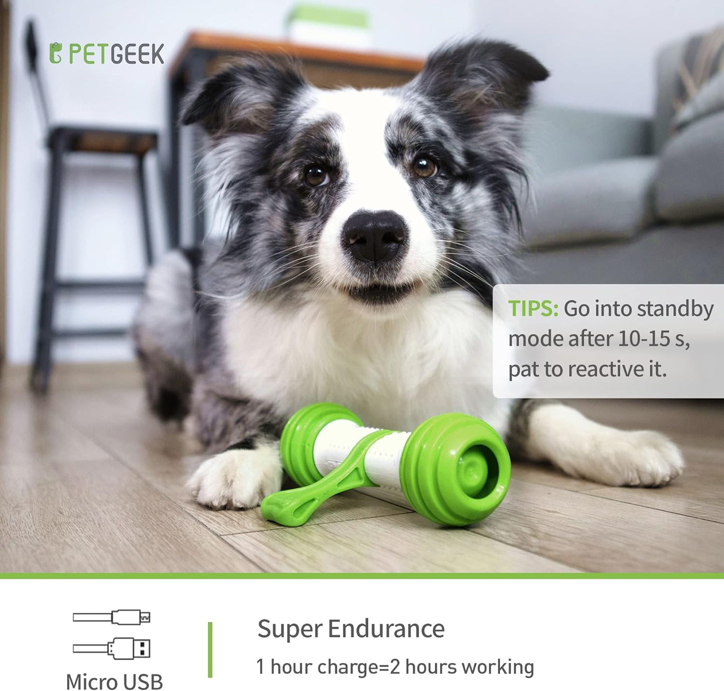 Interactive Dog Toys, Motion Activated Electronic Dog Toy Interactive Dog Bone Toys for Medium Large Dogs, USB Rechargeable Automatic Dog Toy for Boredom and Stimulating (Green)