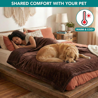 Waterproof Dog Blanket for Large Dog Cat Pet, 60X80, Brown Sherpa | 460 GSM Sherpa Fleece Reversible, Pee Proof, Furniture Protector Cover for Couch Sofa Bed Kennel, Washable, Extra Large